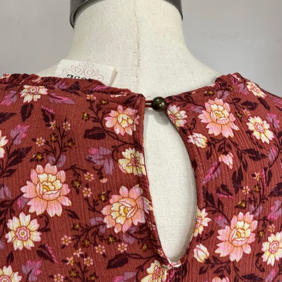 Knox Rose Floral Boho Tiered Midi Dress XXL 100% Rayon Pink Burgundy - Picture 7 of 10